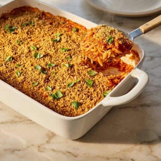 Chicken Parmesan Orzo Bake