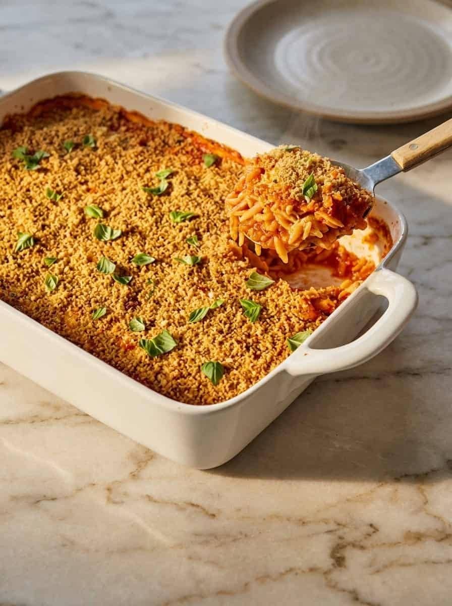 Chicken Parmesan Orzo Bake